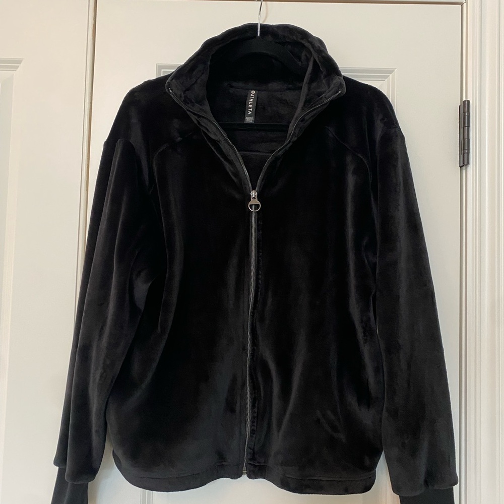 Athleta Black Fuzzy Zip-Up Jacket
